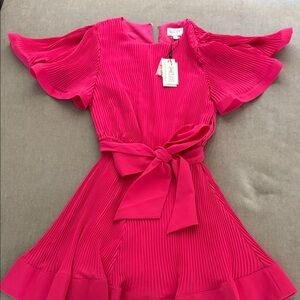 Milly Vibrant Pink Pleated Dress